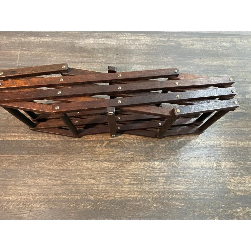 Vintage Wood Accordion Wine Rack 10 Bottle Collapsible Folding Countertop Brown